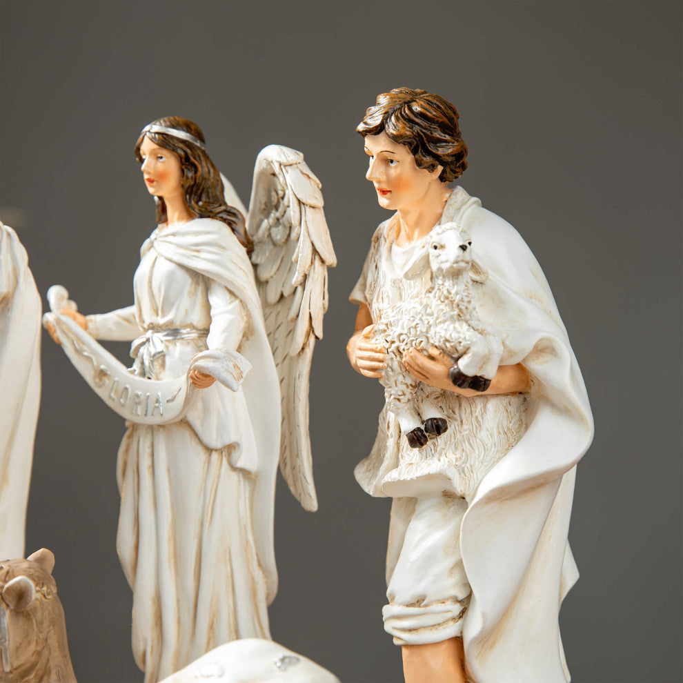 12-Piece Ivory Resin Nativity Figurine Set