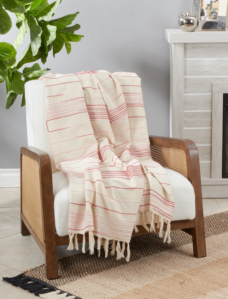 Throw Blanket With Striped Design, Red, 50"x60"