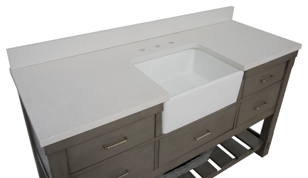 Charlotte 60" Bathroom Vanity, Weathered Gray, Quartz, Single