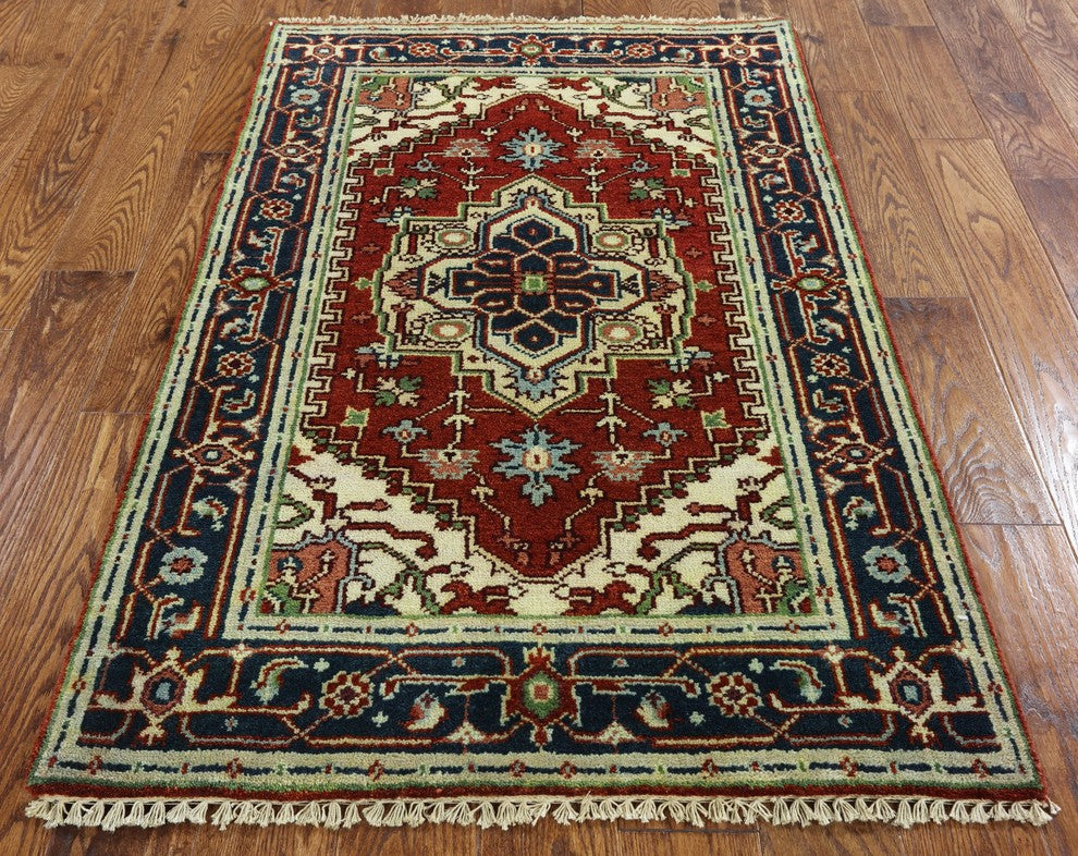 Heriz Hand Knotted Area Rug, Red, 3'2"x5'1"