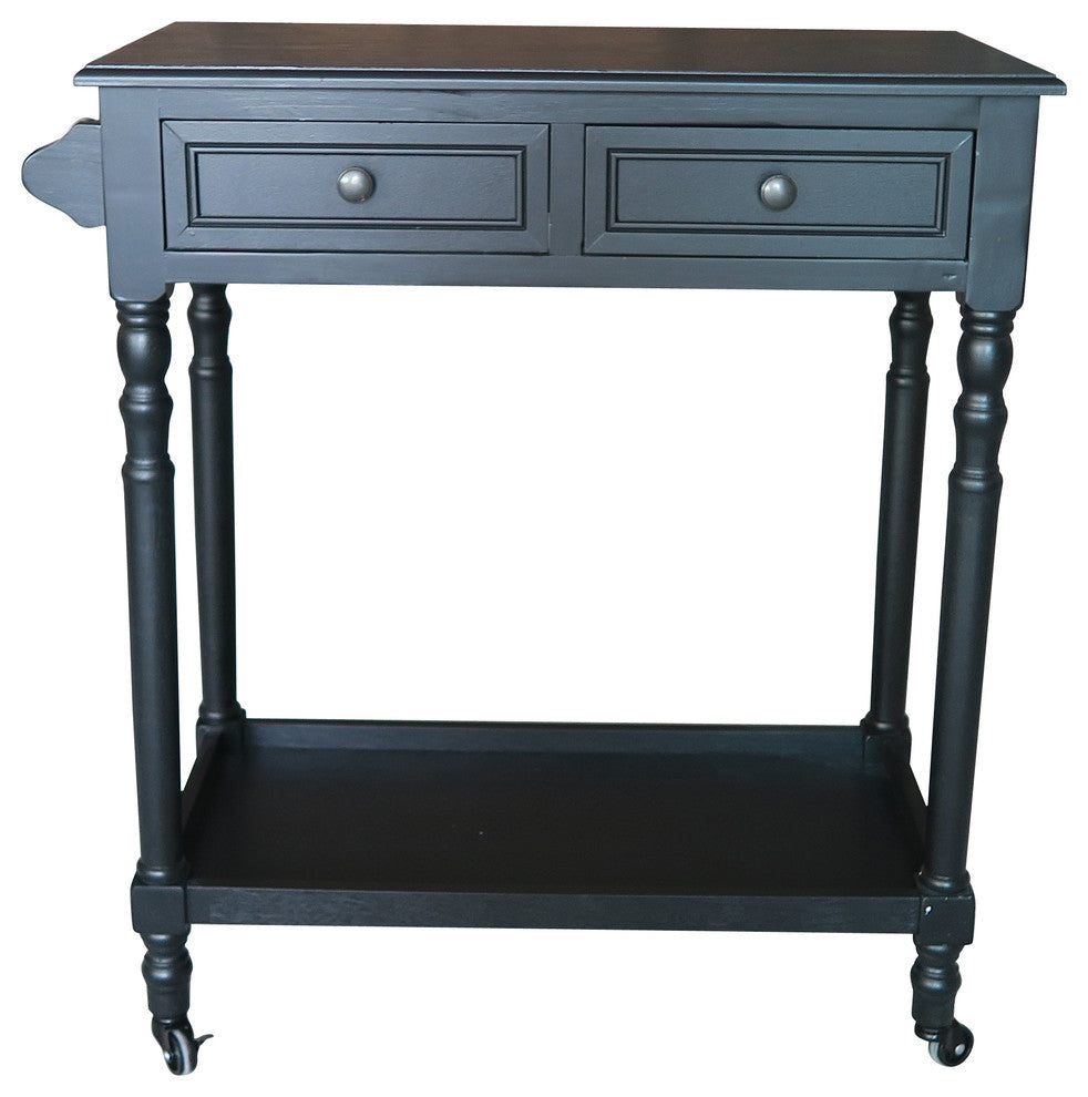 Hampton Bar Cart with Shelf and Wheels, Black