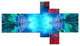 Blue Fractal Circles and Waves, Abstract Canvas Art Print, 60"x32", 5 panels