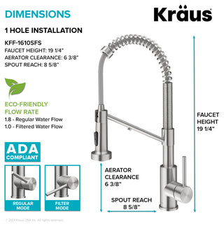 KRAUS Bolden Pull-Down Filter Kitchen Faucet SFS w/ Purita Filtration System