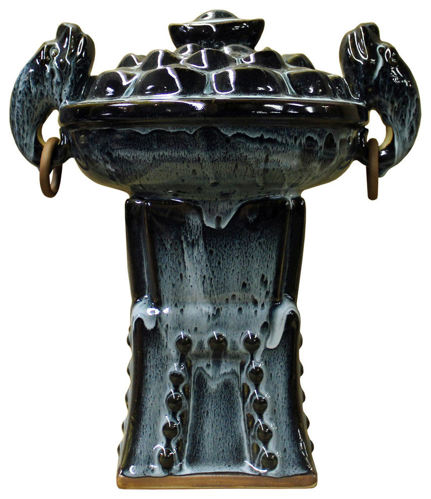 Blue Glaze Ceramic Dragon Ingot Ding Shape Figure cs2441