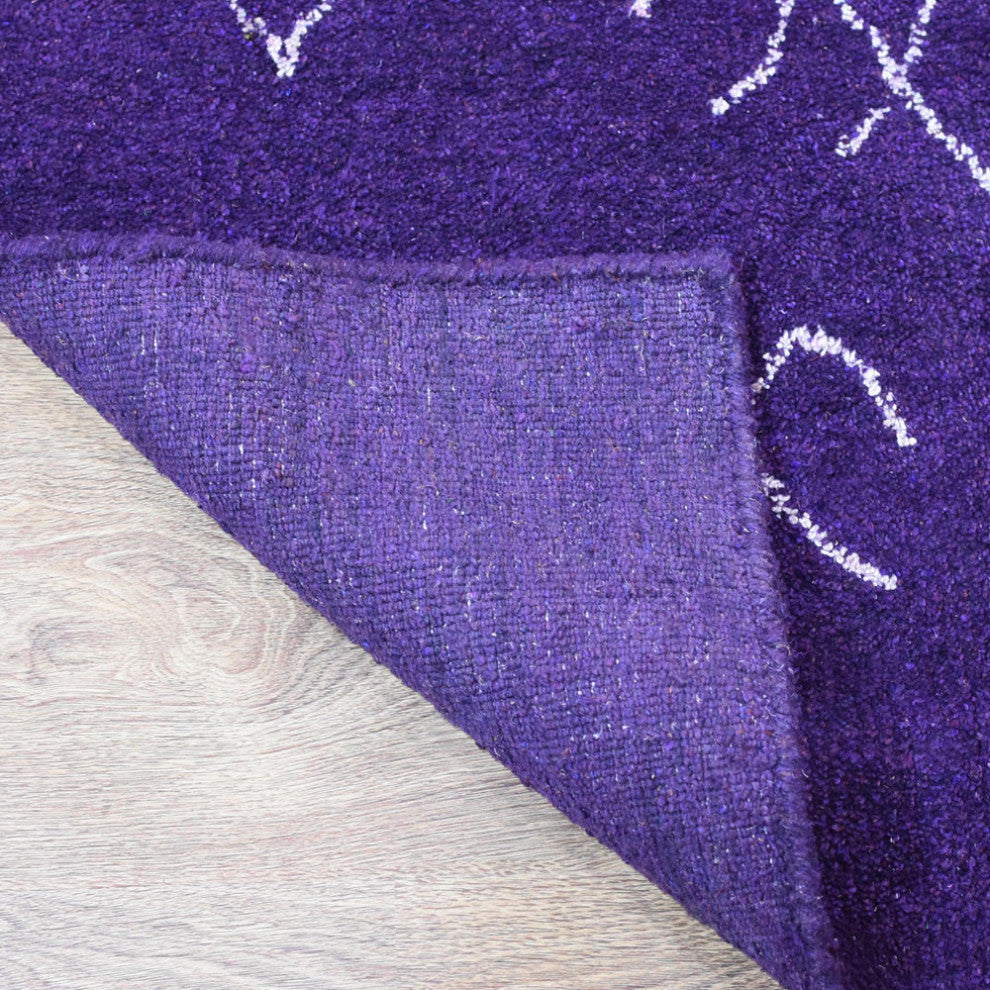 HAND KNOTTED LOOM SILK ECO-FRIENDLY RUG-9'x12',Rectangle,Purple White,Contempora
