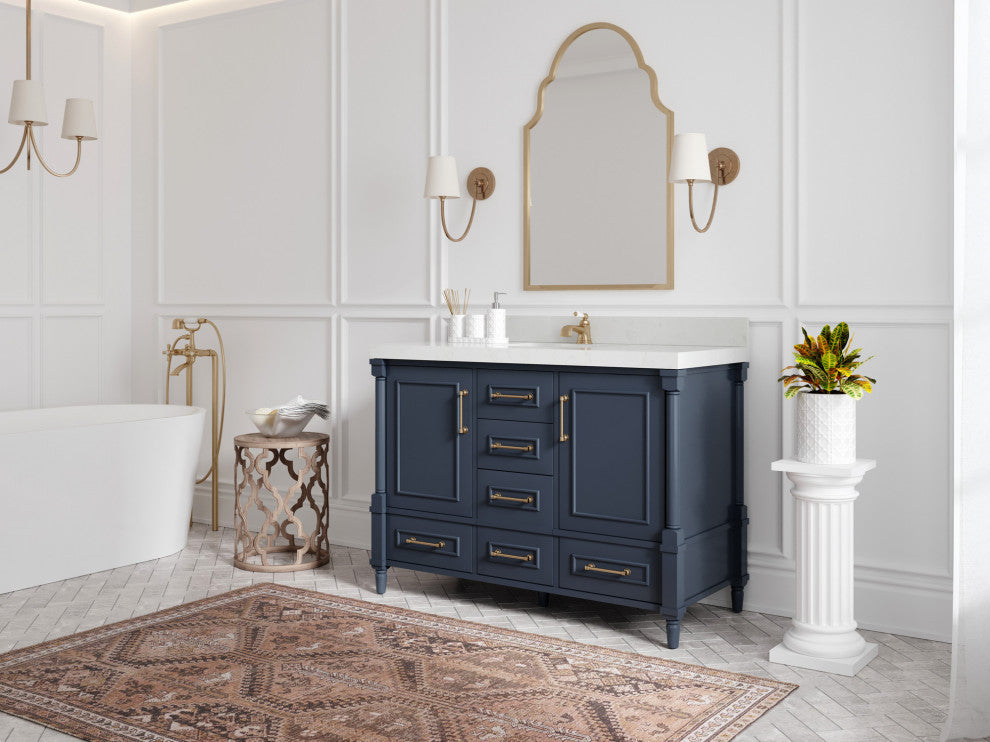 Aberdeen 48 Single Sink Bath Vanity in Hale Navy Blue  2" Venatino Quartz