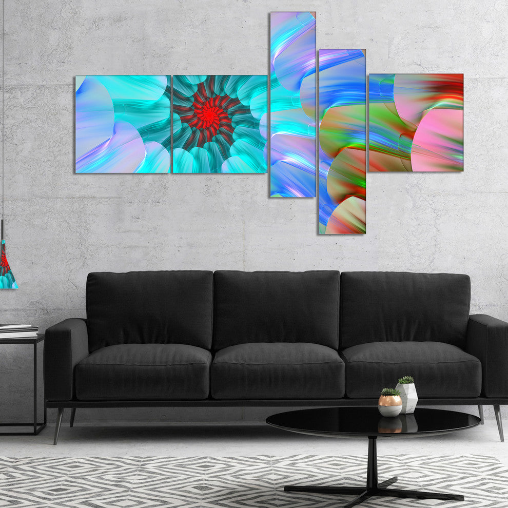 Blue Colored Stain Glass with Spirals, Floral Canvas Print, 60"x32", 5 panels
