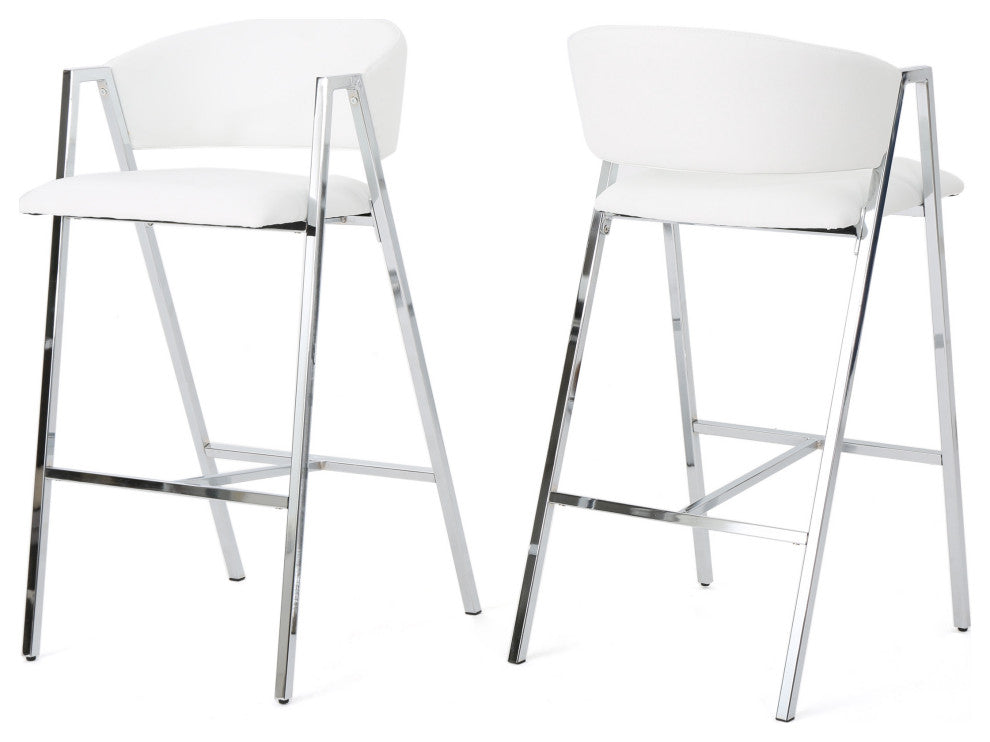 GDF Studio Emily Modern Leather 28.25" Barstool, Set of 2, Ivory