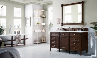 Brittany 60" Burnished Mahogany Single Vanity,  White Zeus Quartz Top