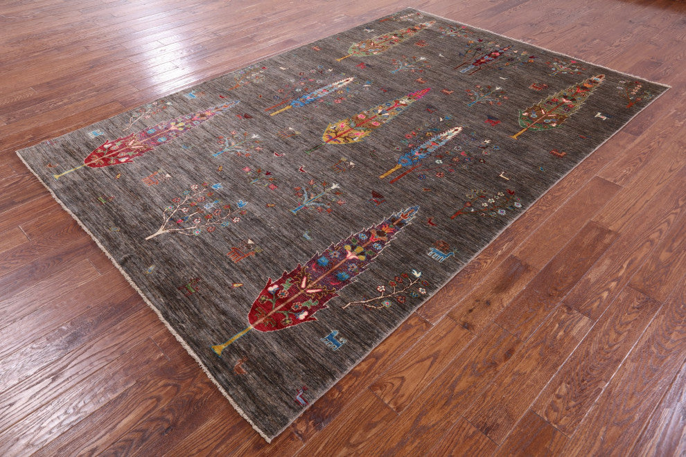 6' 8" X 10' 0" Tribal Persian Gabbeh Hand-Knotted Wool Rug - Q12385