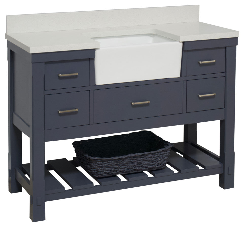 Charlotte 48" Bathroom Vanity, Marine Gray, Quartz