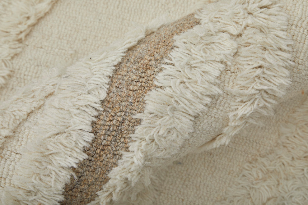 Weave & Wander Elika Moroccan Hand Tufted Wool Area Rug, Ivory/Brown, 10'x14'