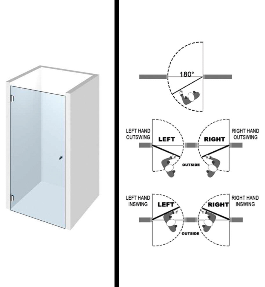 Hinged Alcove Shower Door With Flamenco Design, Semi-Private, 32"x75" Inches, Left