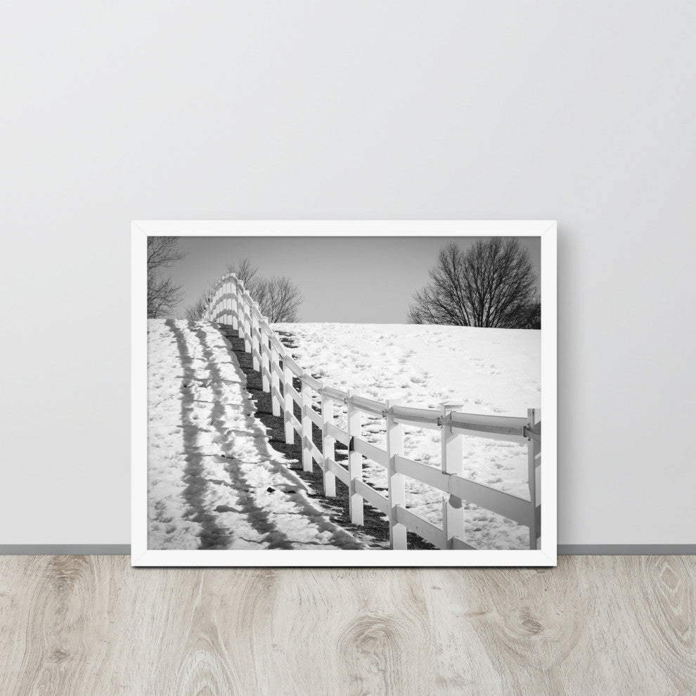 Endless Fences in Black & White Rural Landscape Framed Photo Paper Art Prints, White, 16" X 20"