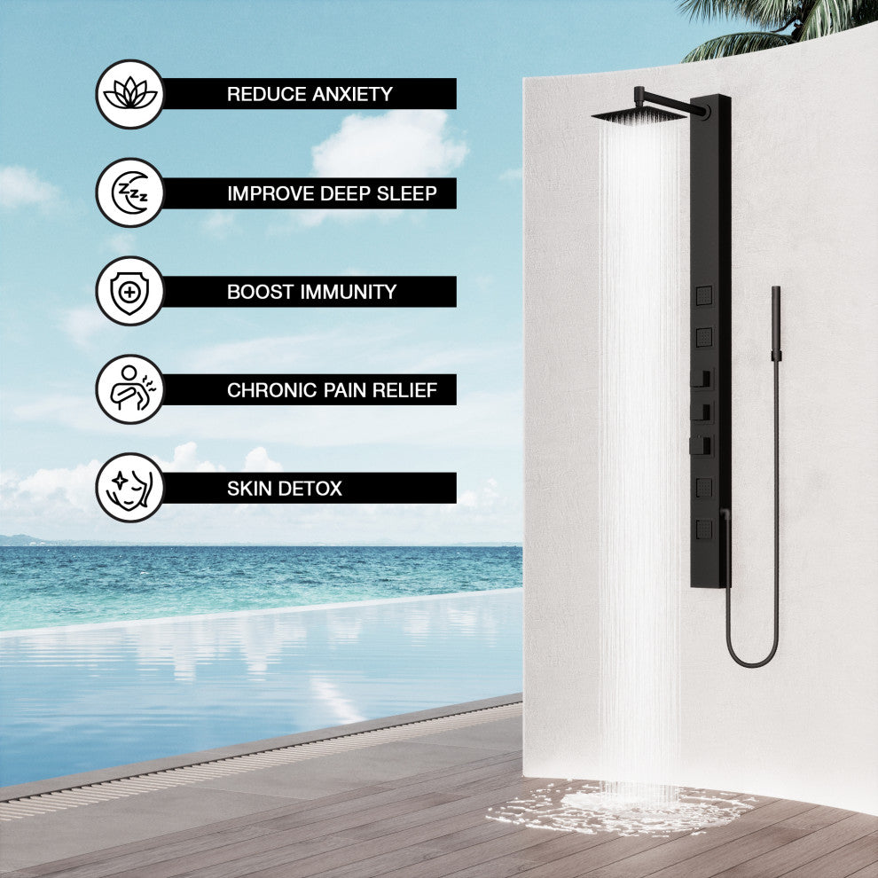 Sutton 58" H x 4" W 4-Jet Shower Panel with Square Shower Head, Matte Black