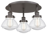 Olean-3 Light 18" Flush Mount-Oil Rubbed Bronze, Seedy Glass Shade