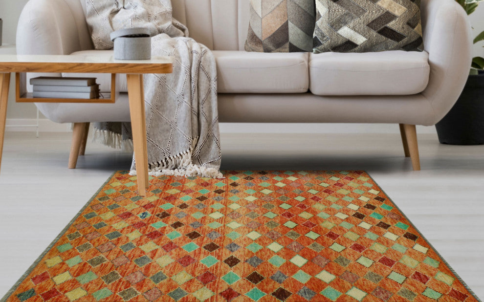 Balochi Shelia Orange/Ivory Rug, 4'0x5'11