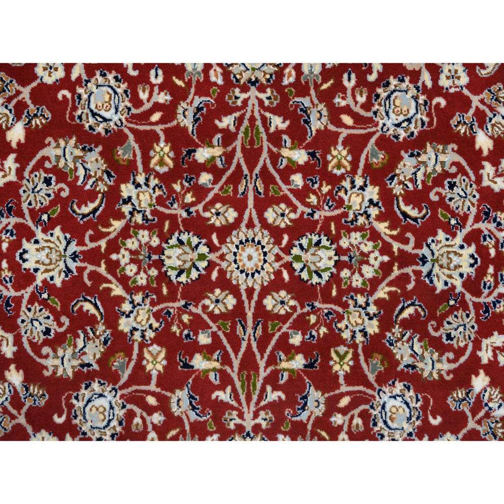 Red, Hand Knotted Nain, 250 KPSI Wool and Silk, Square Oriental Rug, 5'0" x 5'1"