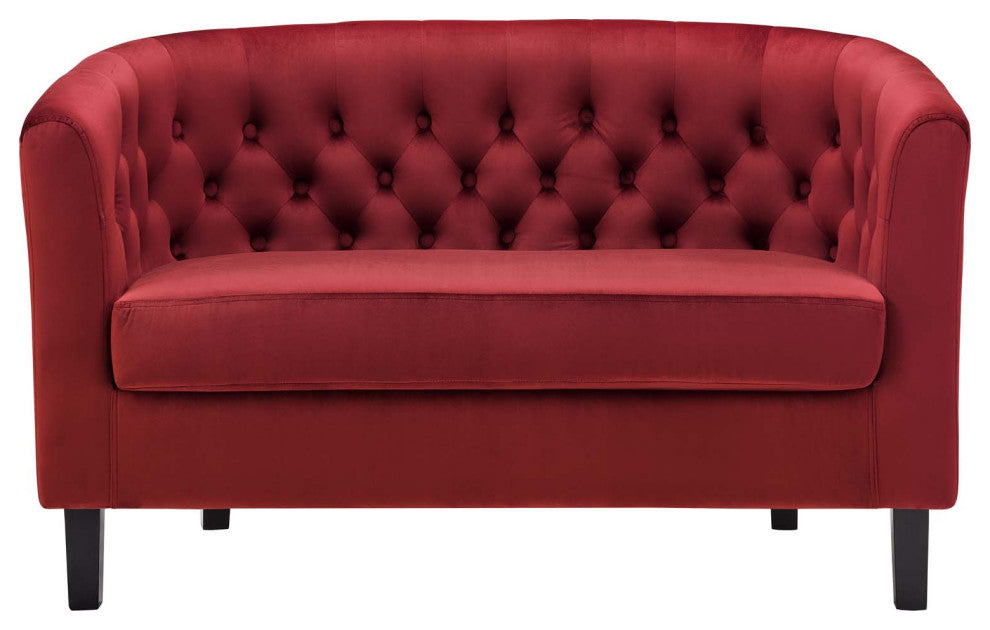 Loveseat Sofa, Velvet, Red, Modern, Living Lounge Room Hotel Lobby Hospitality