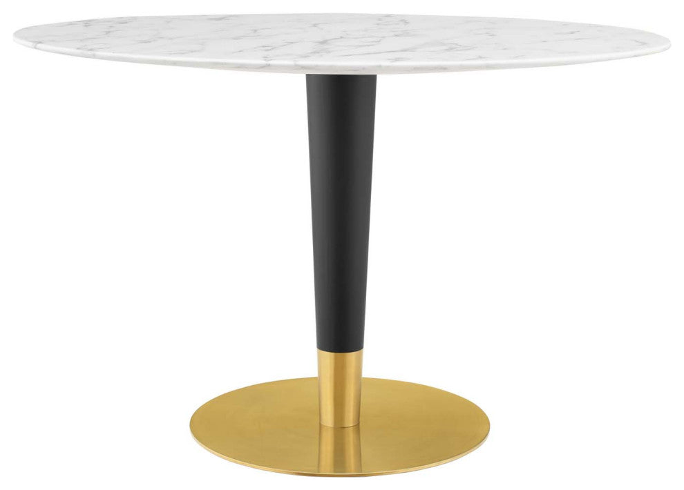 Dining Table, Oval, Artificial Marble, Metal, Gold White, Cafe Bistro Restaurant