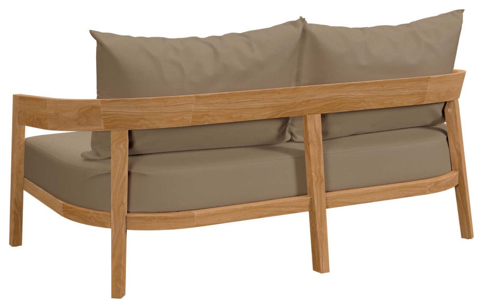 Lounge Loveseat Sofa, Brown Natural, Teak Wood, Modern, Outdoor Hospitality