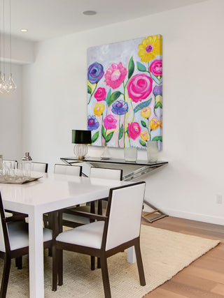 "Flowers Grey" Painting Print on Wrapped Canvas