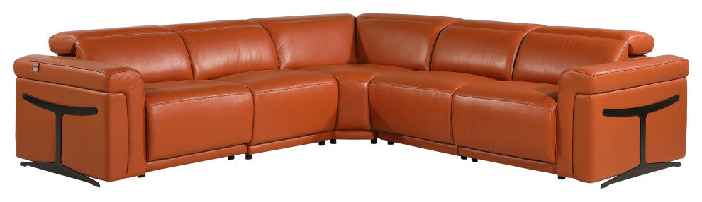 Giovanni 5-Piece 3-Power Reclining Italian Leather Sectional, Camel