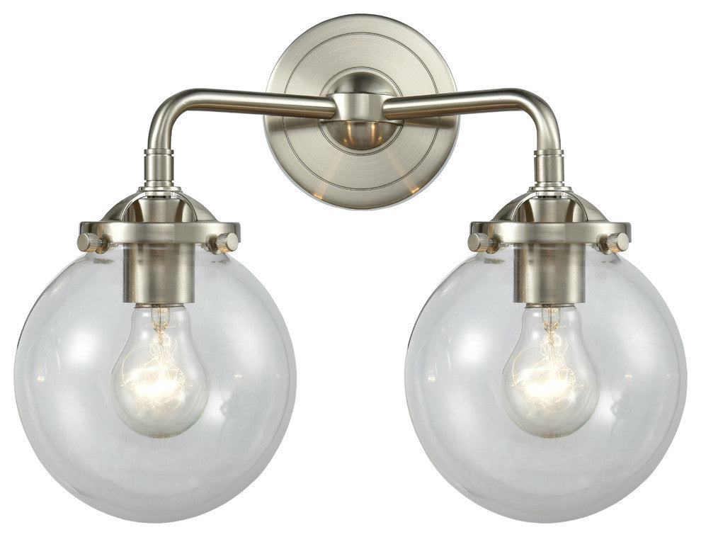 Beacon 2-Light LED Sconce, Brushed Satin Nickel, Glass: Clear