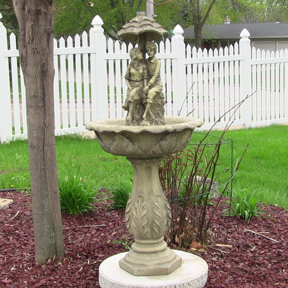 Sunnydaze Lovers Umbrella Solar-on-Demand Water Fountain and Lights, 43"