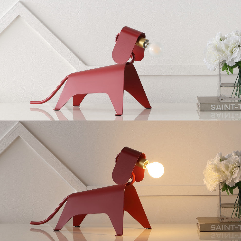 Rover 10" Modern Industrial Iron Canine LED Kids'' Lamp, Red