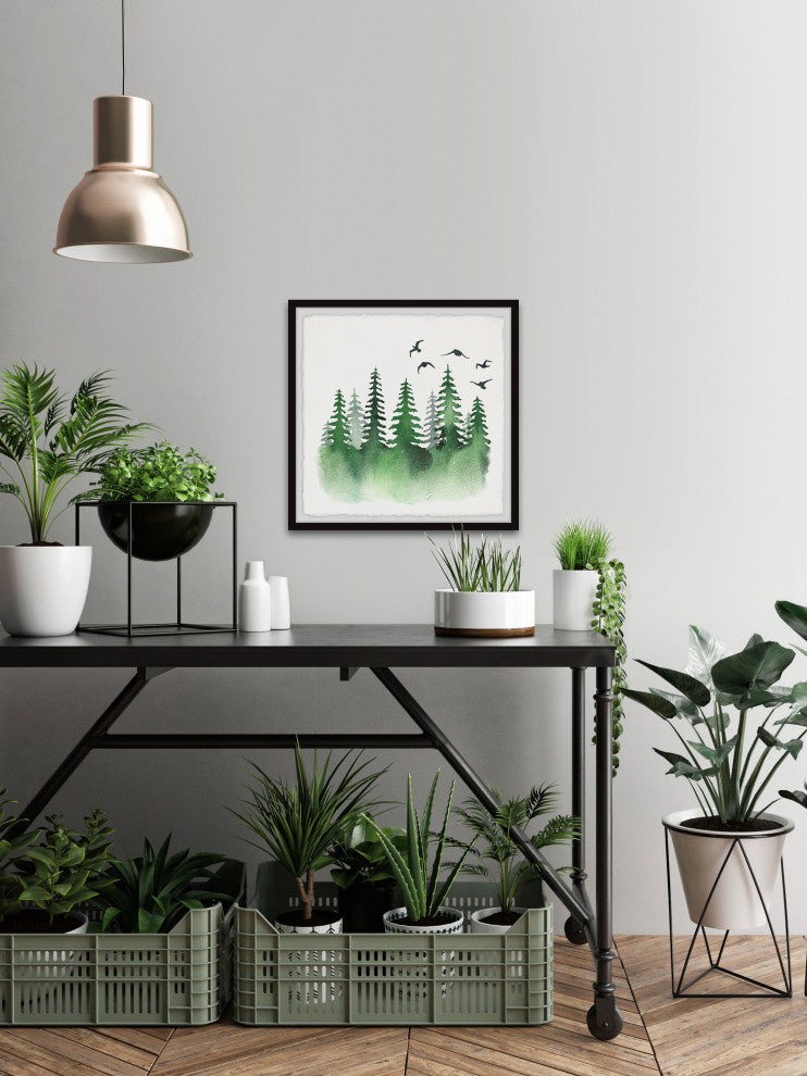 "Pine Tree Skyline" Framed Painting Print, 18x18