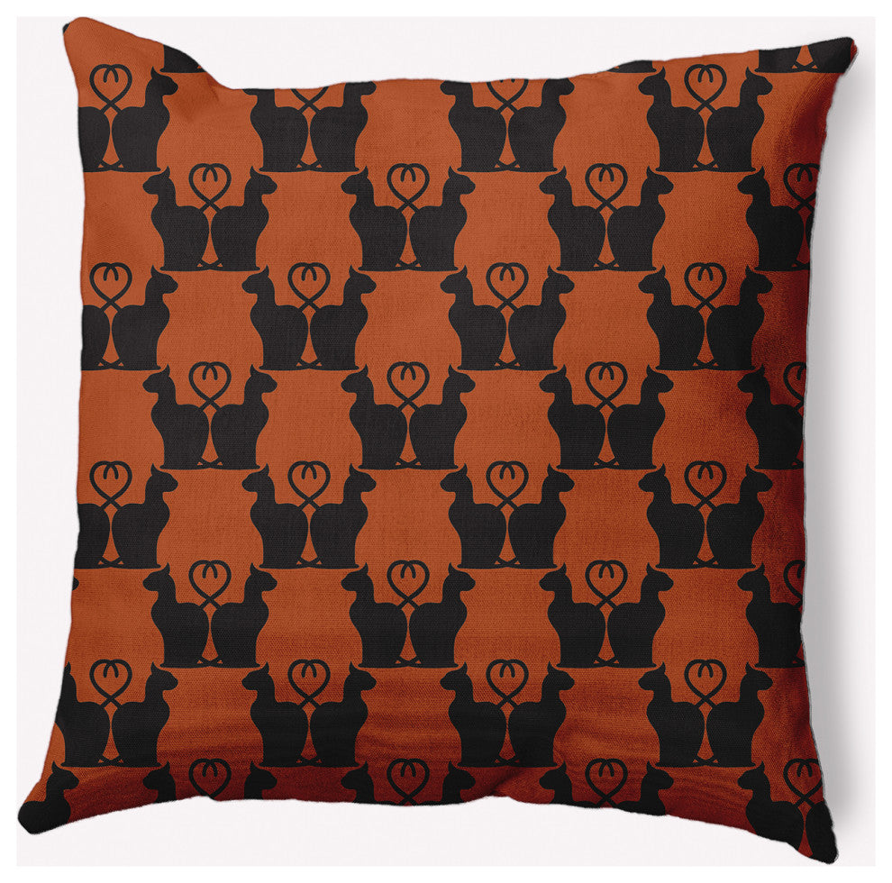 18" x 18" Cat Clowder Indoor/Outdoor Polyester Throw Pillow, Sienna
