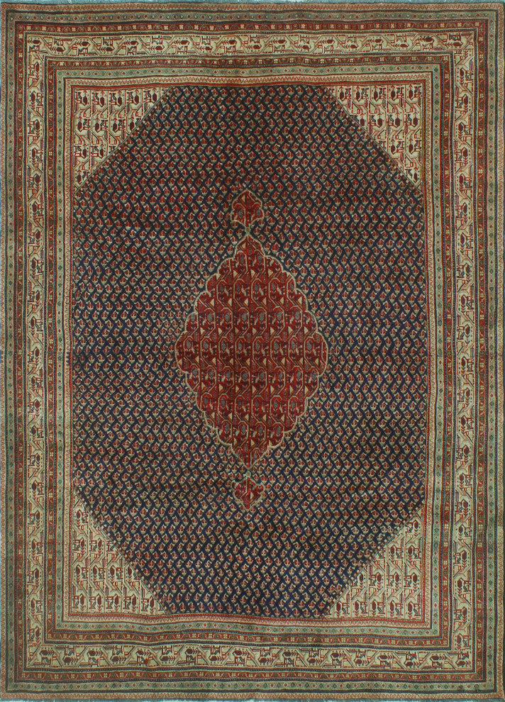 Fine Vintage Distressed Rachael Navy/Beige Rug, 7'2x10'0