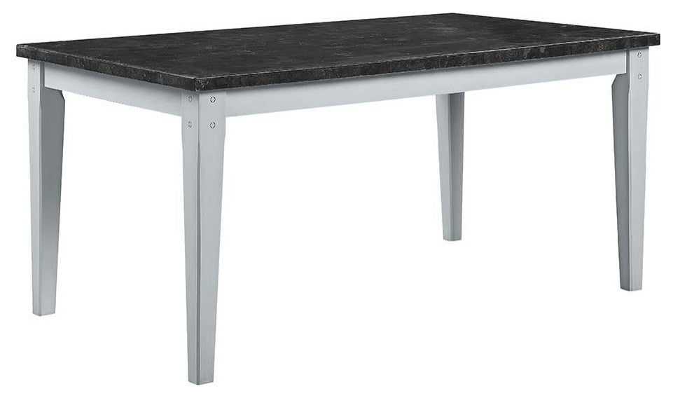 Lanton Dining Table, Natural Marble & Antique White Finish