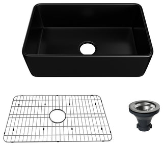 Fireclay 36inch Single Bowl Farmhouse Apron Kitchen Sink with Bottom Grid, 30