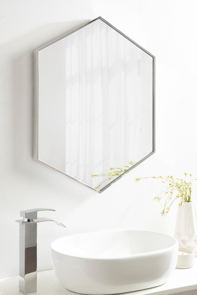 Rhodes Framed Hexagon Wall Mirror, Silver, 22x31