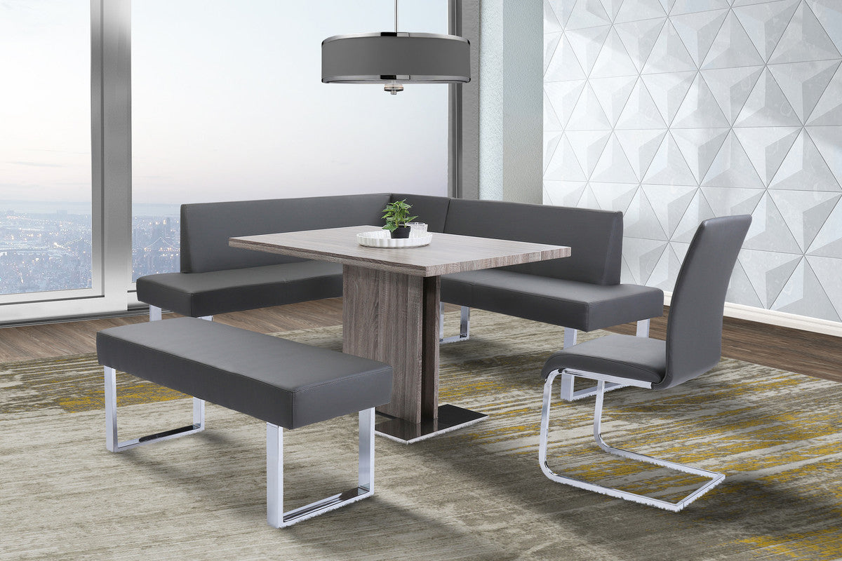Armen Living Amanda Contemporary Nook Corner Dining Bench in Gray Faux Leather a