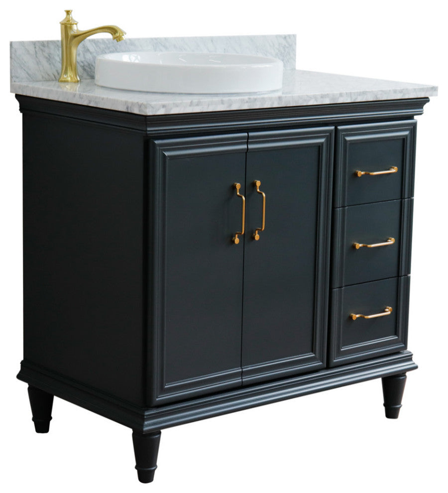 37" Single Vanity, Dark Gray Finish With White Carrara
