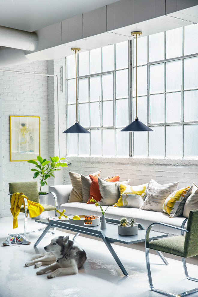 Lark Milo 16" Pendant Light, Lacquered Brass + Matte Navy shade