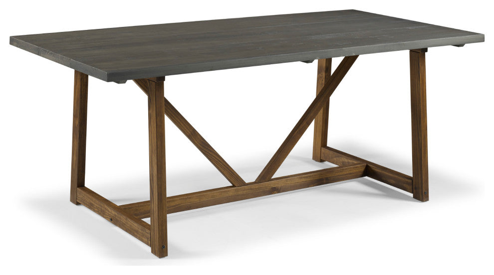 Brennan 72" Solid Wood Trestle Dining Table, Gray/ Brown