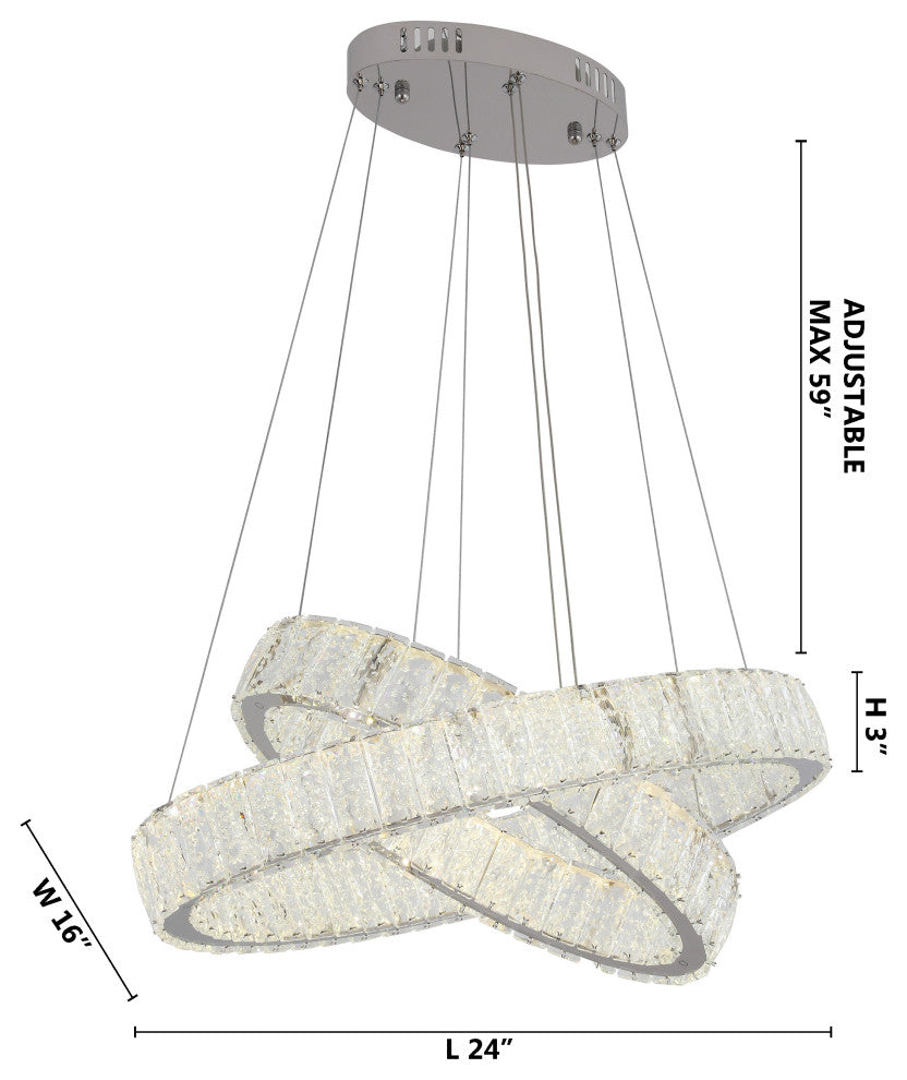 Chrome Dimmable LED Chandelier With Clear Crystal Accents