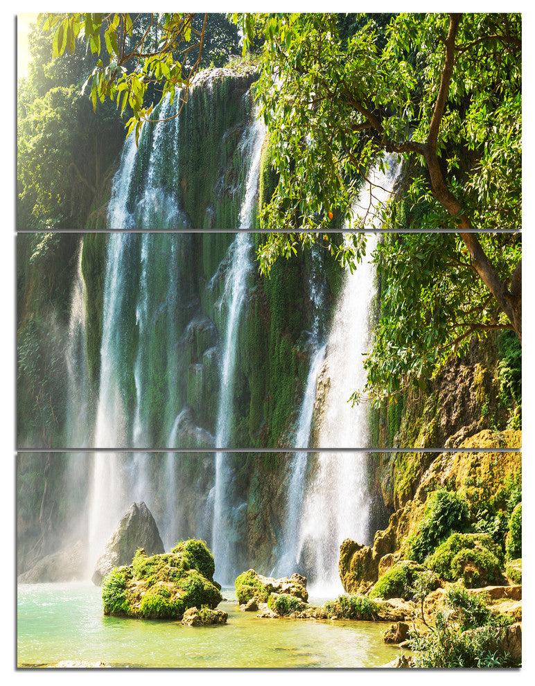 Detian Waterfall in Vietnam, Landscape Triptych Canvas Art, 28x36, 3 Panels