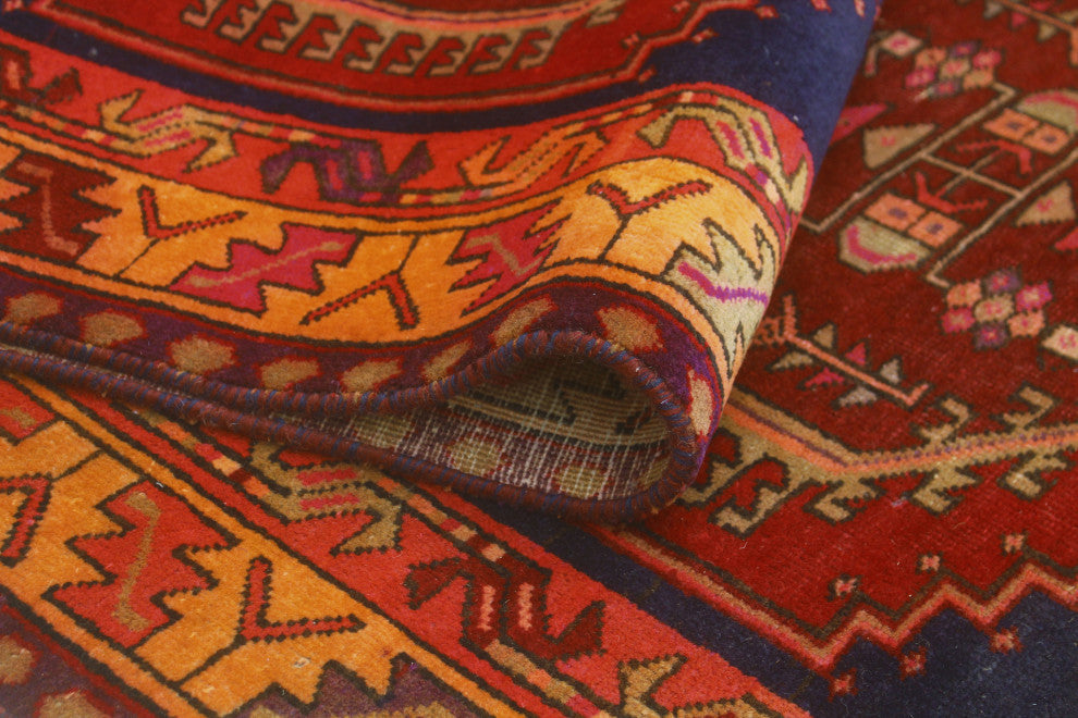 Fine Vintage Distressed Fatina Burgundy/Navy Runner, 3'11x10'3