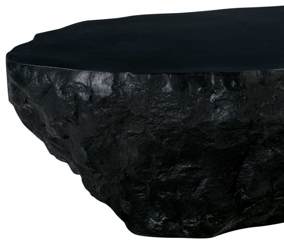 Rock Coffee Table, Modern Concrete Cocktail Table 56", Black