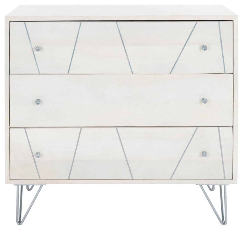 Safavieh Marigold 3 Drawer Chest, White Washed/Silver