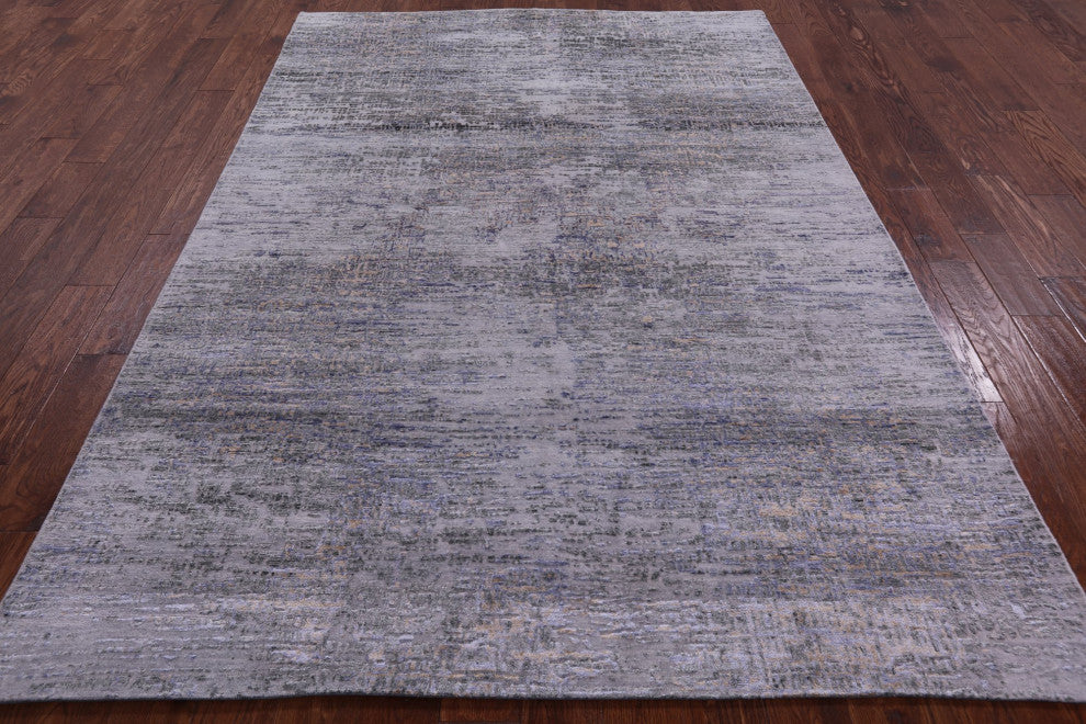 6' 1" X 8' 11" Handmade Abstract Wool and Silk Rug Q8717