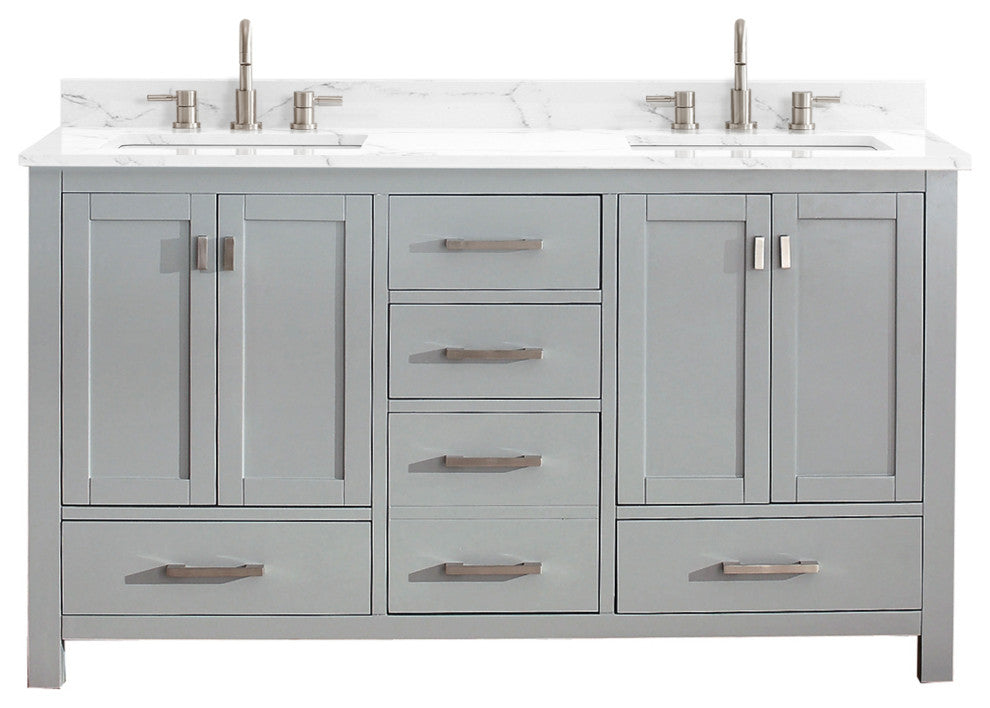 Avanity Modero 60" Double Vanity, Chilled Gray, Cala White Engineered Stone Top
