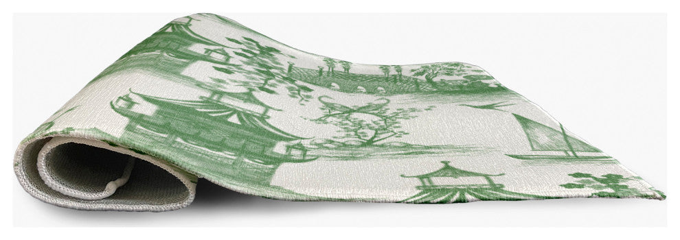 China Old Oriental Chenille Area Rug, Green, 4'x6'