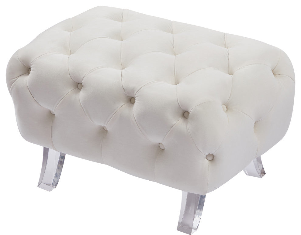 Crescent Velvet Upholstered Ottoman, Cream