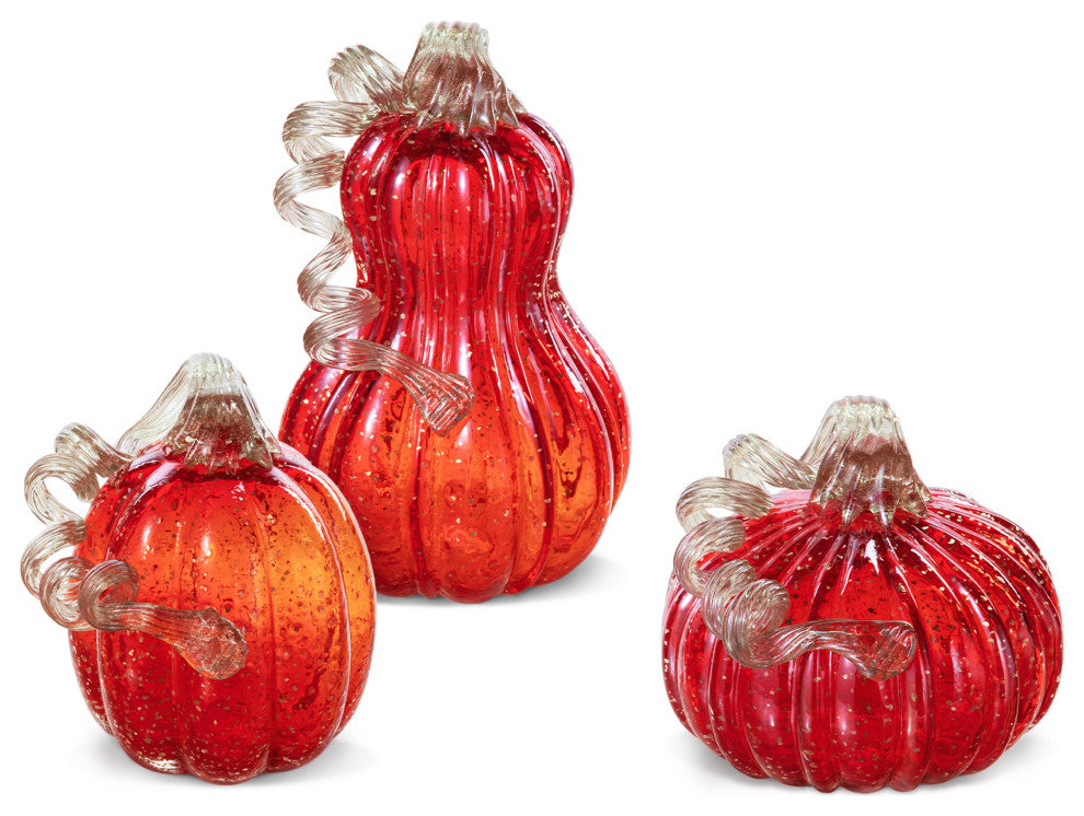 3-Piece Set Red Glass Pumpkin & Gourd